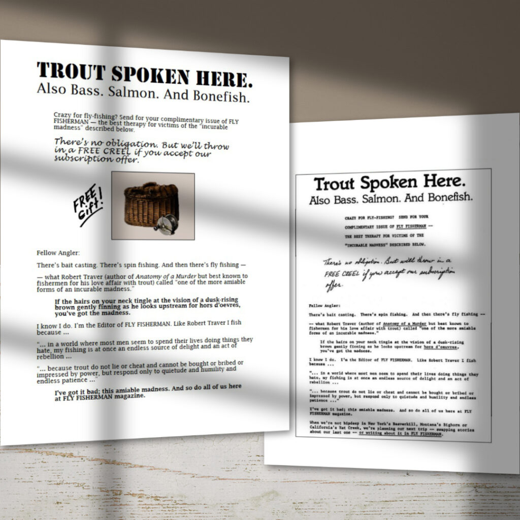 Trout Spoken Here graphic design before and after